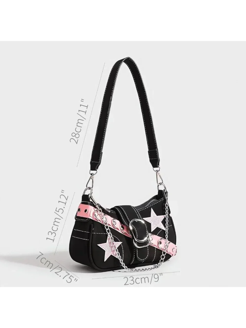 Trendy Y2K Black Shoulder Bag | Cute Crossbody Purse for Goth Punk Style Women